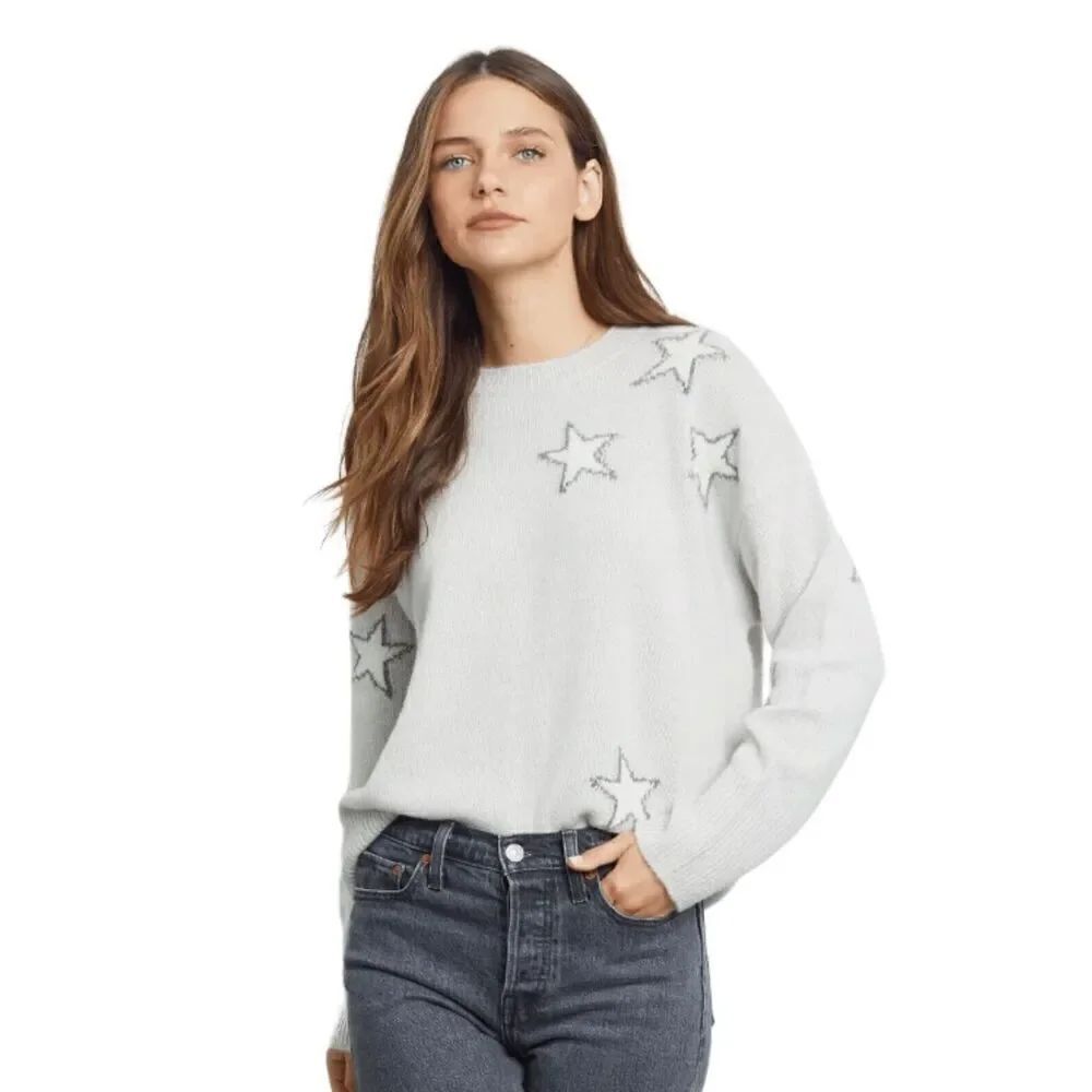 Rails Virgo Star Intarsia Sweater Grey White Women's Size Large Wool Cashmere